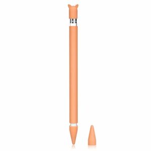 Silikon Hülle für Apple Pencil 1. Generation Case Cover Holder Halter Zubehör Silikonhülle, Schön Weicher Stift Grip Griff mit Ladekappe Kappe und 2 Pen Spitze Schutzhülle(Orange)