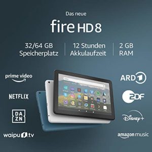 Fire HD 8-Tablet, 8-Zoll-HD-Display, 32 GB, Schwarz, Mit Werbung, für Unterhaltung unterwegs (2020)