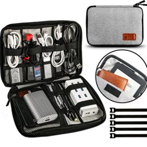 UNEEDE Kabel Organizer Tasche Elektronik Kabeltasche Zubehör Reisetasche Kabel Aufbewahrung Klein Travel 9,4 x 6,6 Zoll für USB Power Banks Festplatte Stifte mit 5 Kabelbindern,Grau