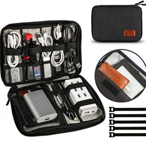 UNEEDE Kabel Organizer Tasche Elektronik Kabeltasche Zubehör Reisetasche Kabel Aufbewahrung Klein Travel 9,4 x 6,6 Zoll für USB Power Banks Festplatte Stifte mit 5 Kabelbindern,Schwarz
