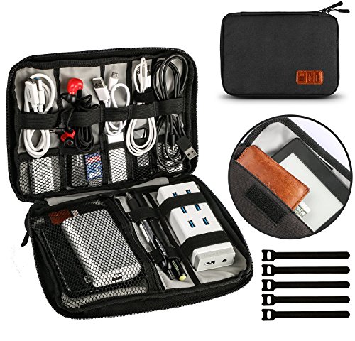 UNEEDE Kabel Organizer Tasche Elektronik Kabeltasche Zubehör Reisetasche Kabel Aufbewahrung Klein Travel 9,4 x 6,6 Zoll für USB Power Banks Festplatte Stifte mit 5 Kabelbindern,Schwarz